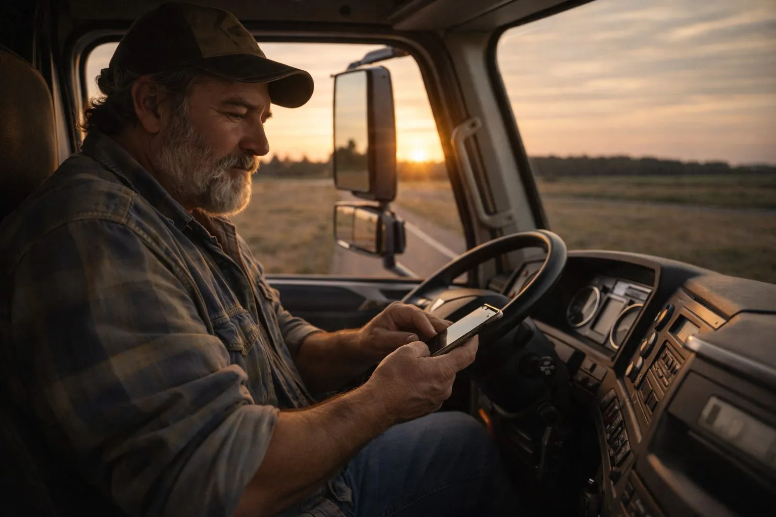 Chauffør bruger DORA app i kabinen